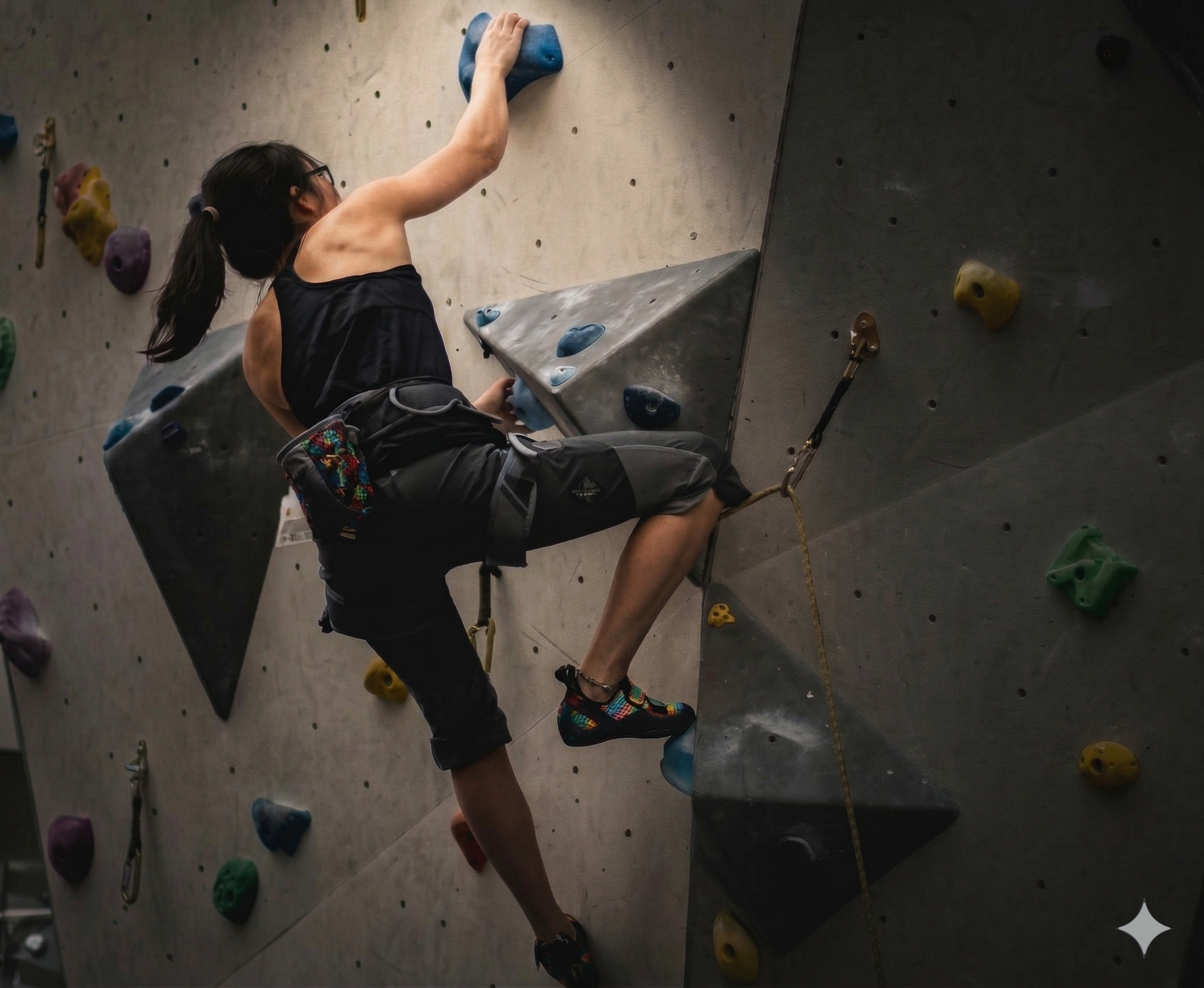 Athletin an der Kletterwand